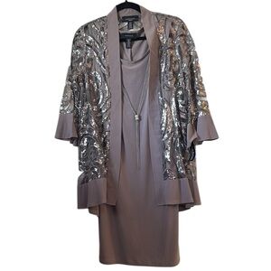 R&M Richards Dress with Attached Necklace and Glittery Cardigan NWT